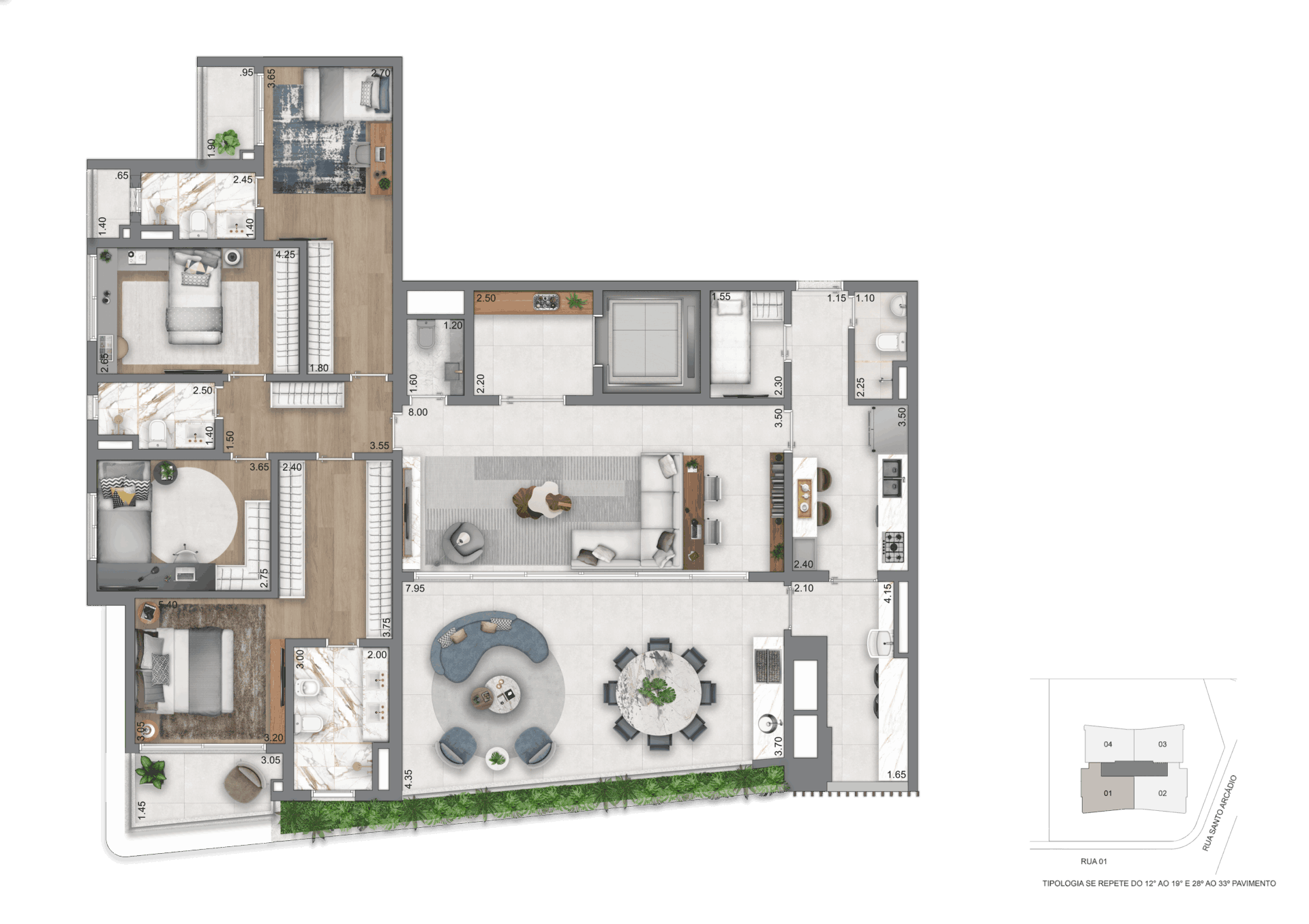 Planta 208 m² com 4 dormitórios - East