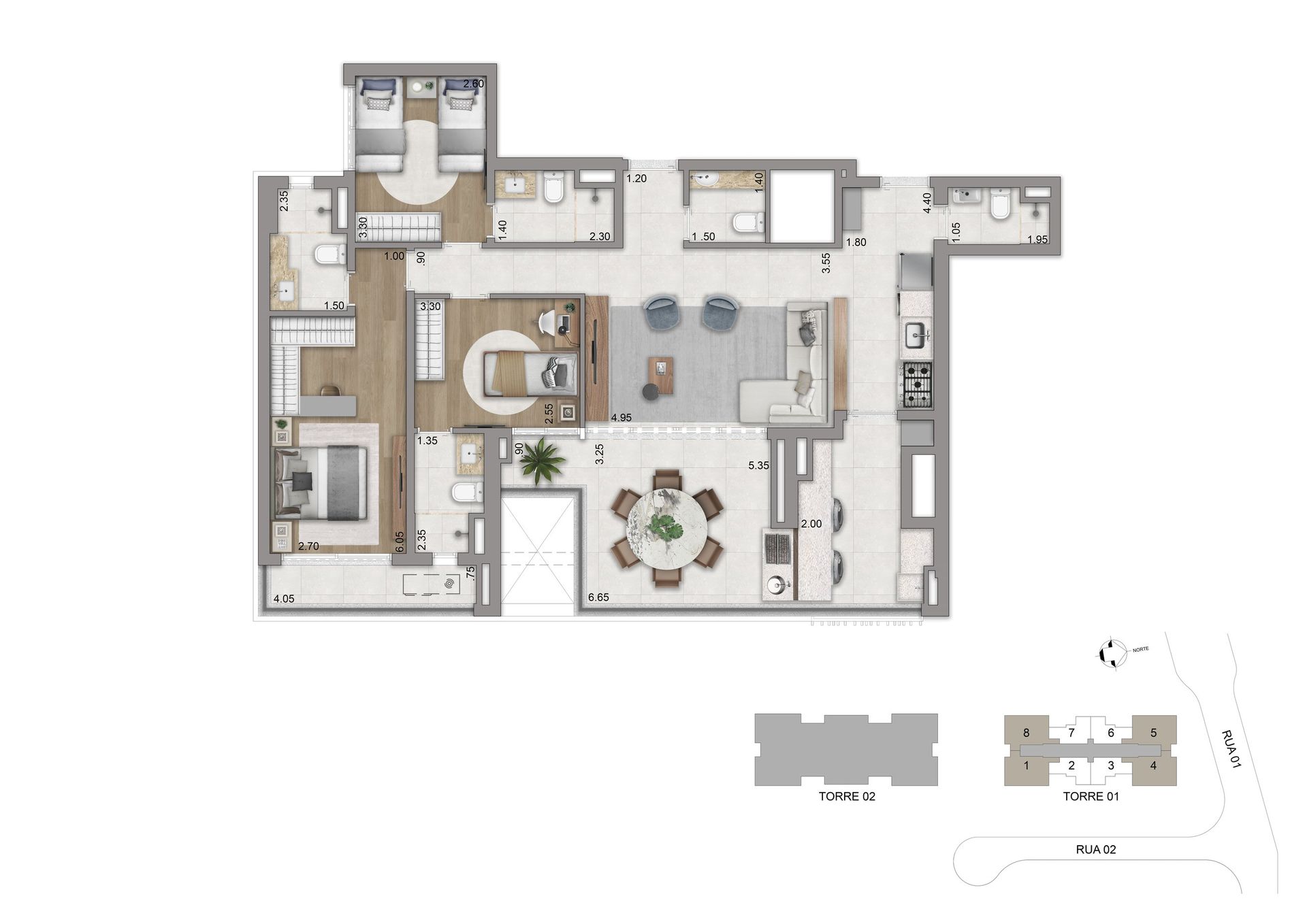 Planta 123 m² opção 1 - Torre 01