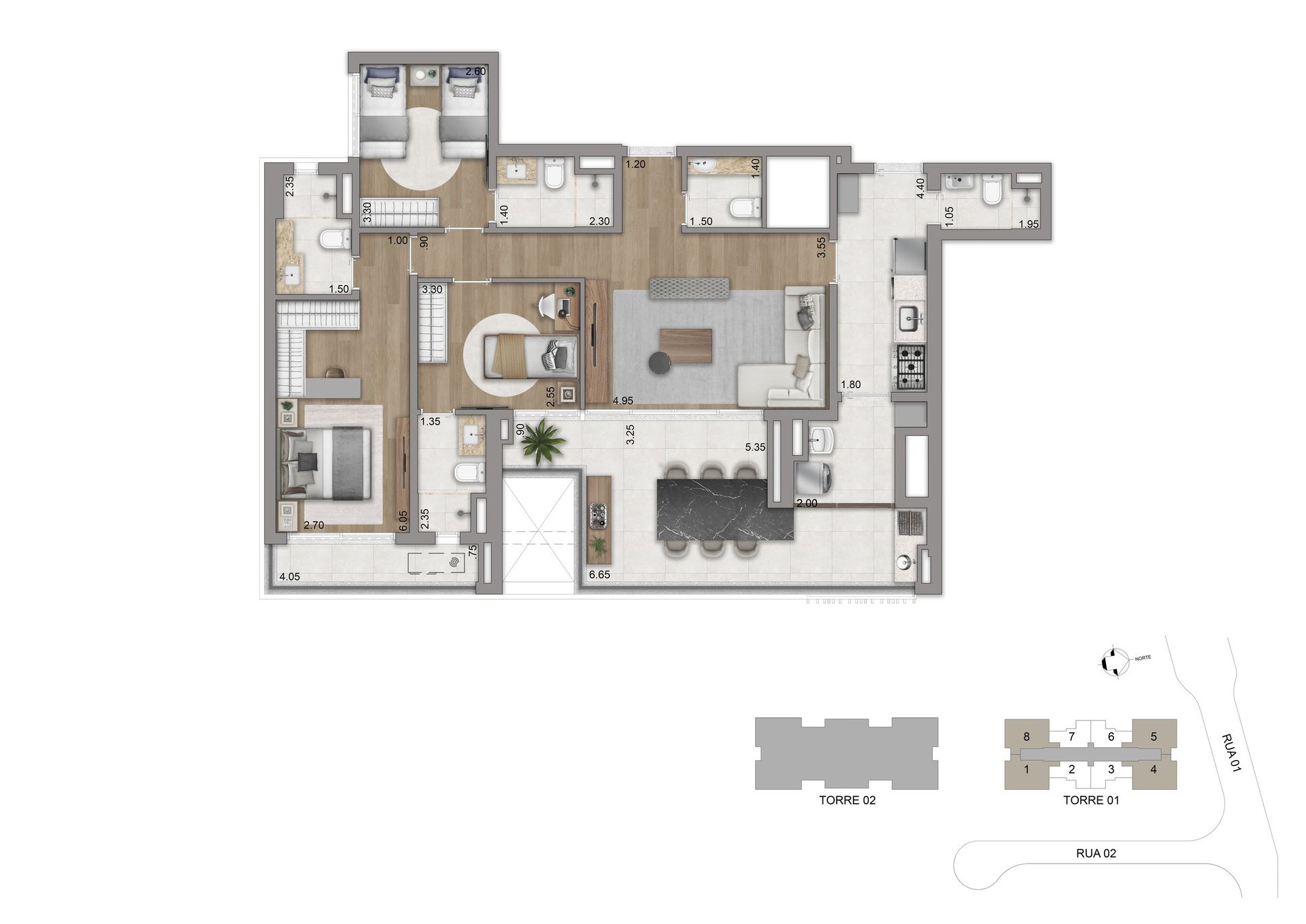 Planta 123 m² padrão - Torre 01