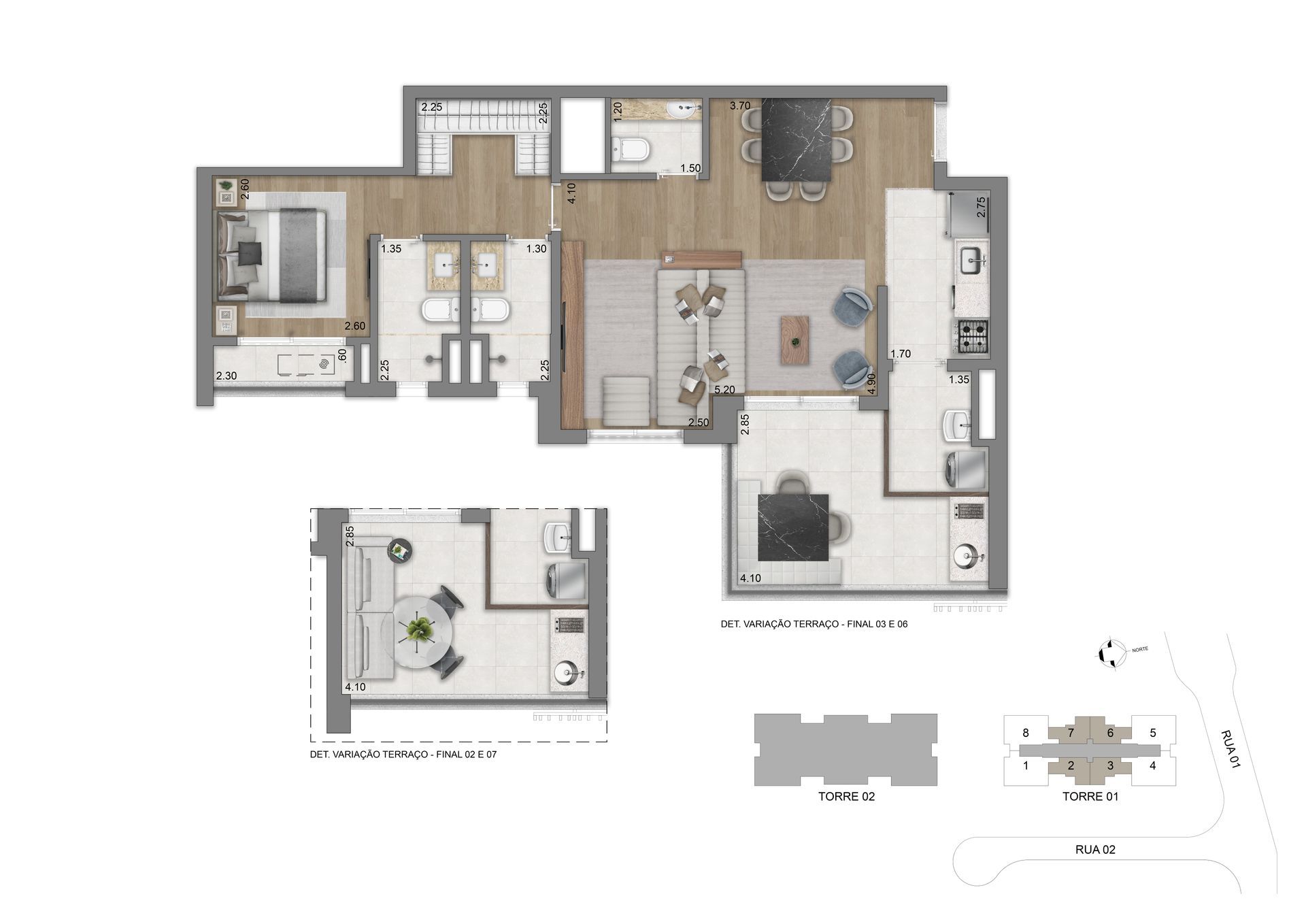 Planta 77 m² opção - Torre 01