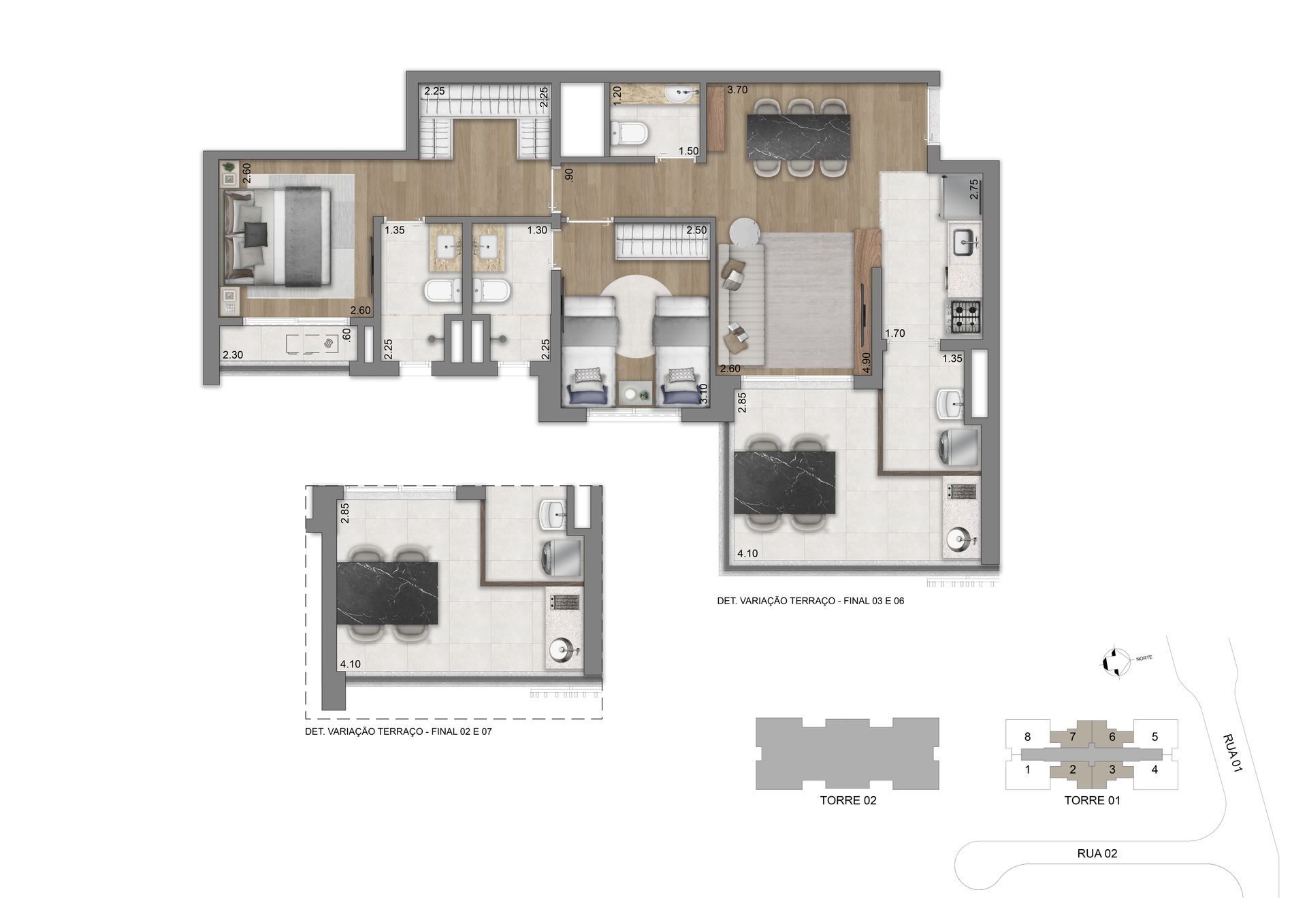 Planta 77 m² padrão - Torre 01