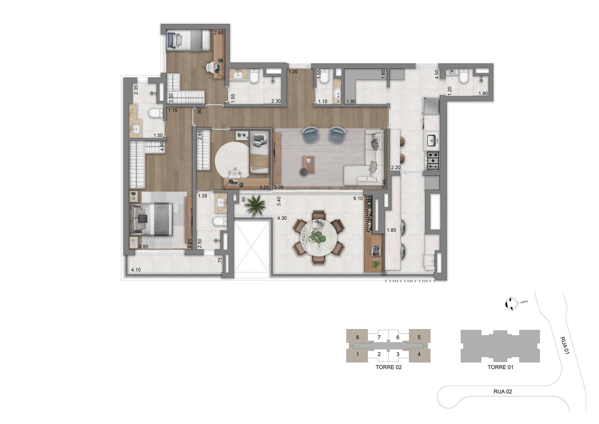 Planta 134 m² padrão - Torre 02