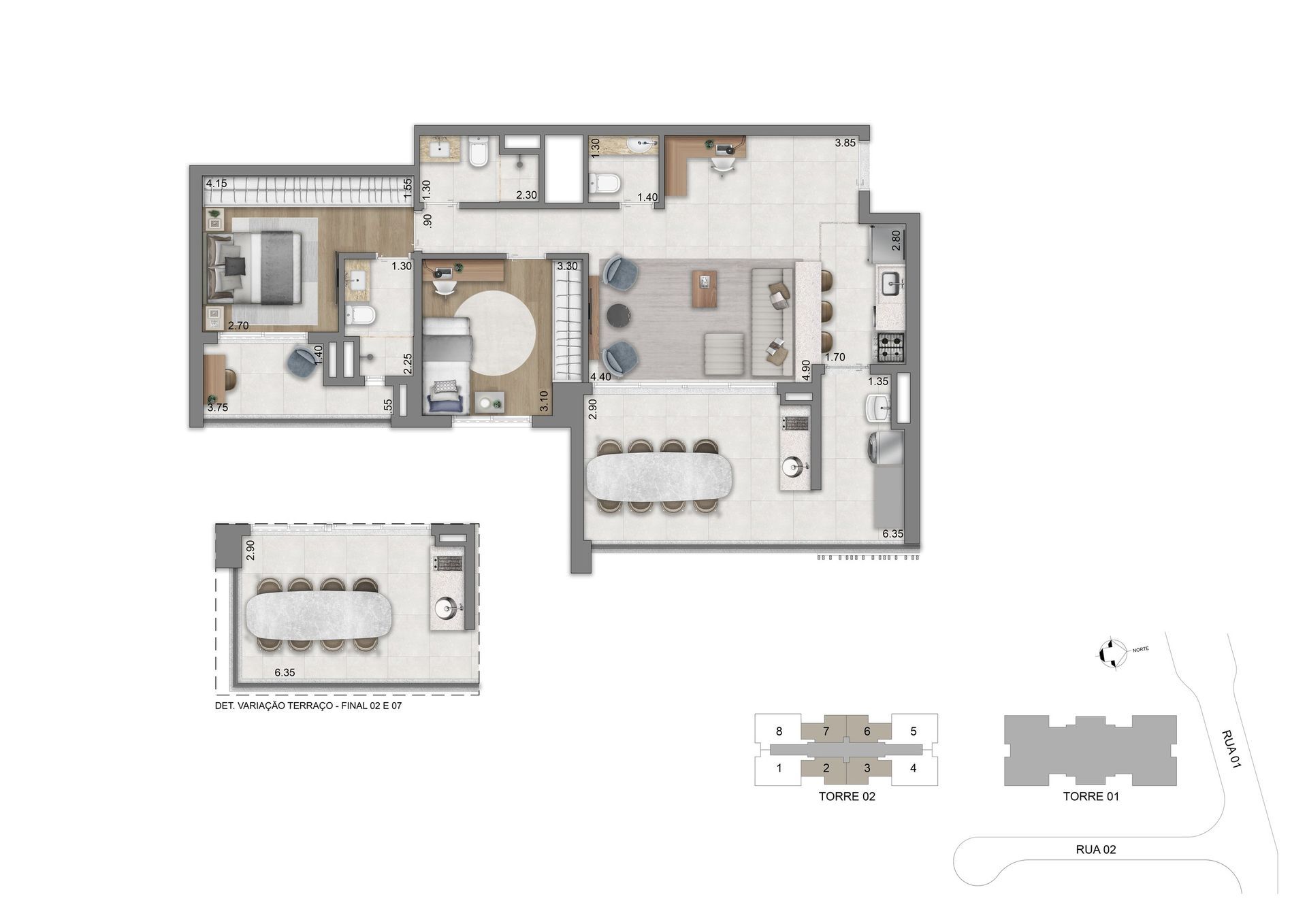 Planta 94 m² opção 1 - Torre 02