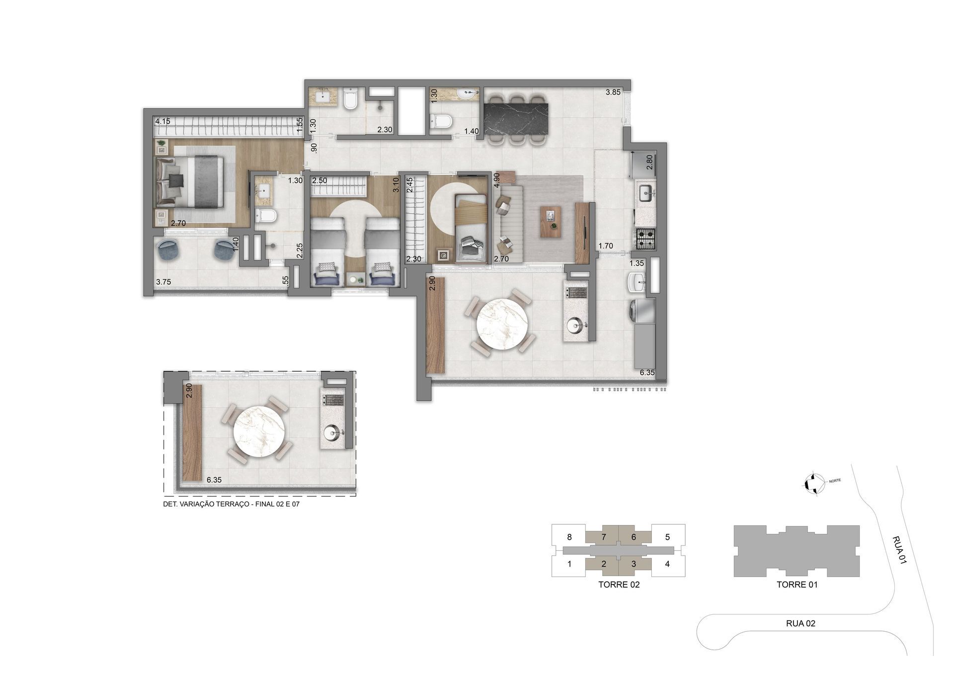 Planta 94 m² padrão - Torre 02